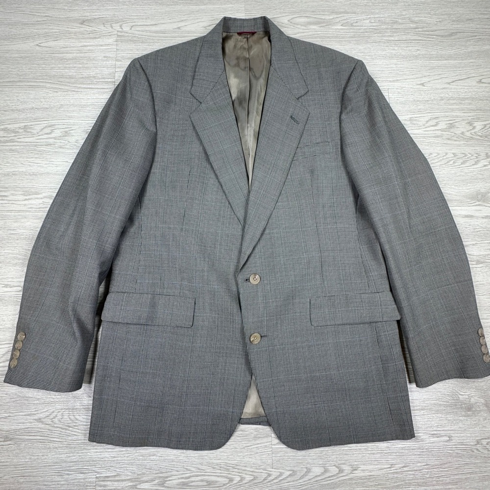 Hart Schaffner & Marx Mens Blazer Viracle Grey Micro‎ Check 44L Two Button Vtg